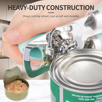 Safring Can Opener Manual, Heavy Duty Stainless Steel Smooth Edge Can Openers With Soft Touch Handle, Oversized Handheld Easy Turn Knob, Multi-Function Bottle Opener, Black