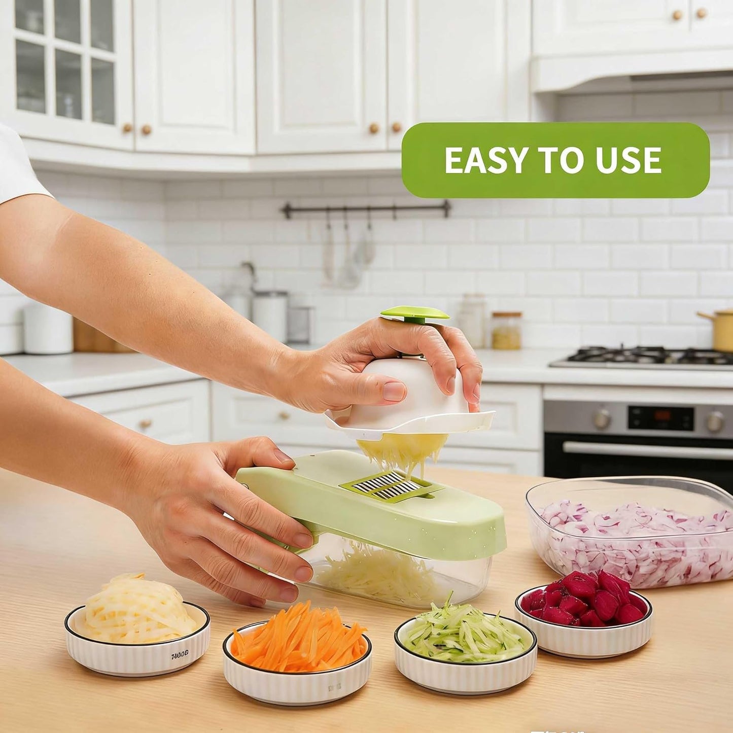 Thalirem 17-in-1 Vegetable Chopper, Mandoline Slicer with Container & 4 Blades - Multi-Function Food Grater for Chopping, Slicing, Dicing Onion, Potato, Cheese - Space Saving Kitchen Gadgets