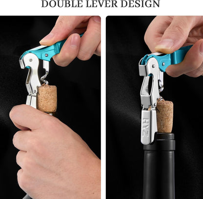HYZ 2-Pack Wine Opener Waiter Corkscrew, Professional Wine Key for Servers, Bartender, with Foil Cutter, Manual Wine Bottle Opener Double Hinged (Black)