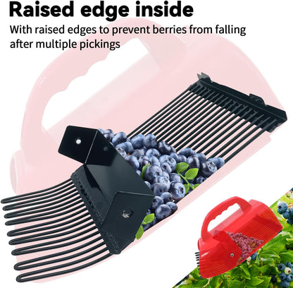 2 Pack Blueberry Picker with Metallic Comb and Ergonomic Metal Handle, Plastic Scoop for Blueberries Lingonberries Huckleberries (Red)