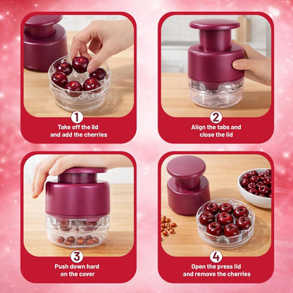 7 Hole Cherry Pitter, Upgraded Stainless Steel with Layer Separation (Fruit & Pit Separate), Anti-Splash Cover, Professional Multi-Cherry Remover for Baking, Kitchen Gadget (Red)