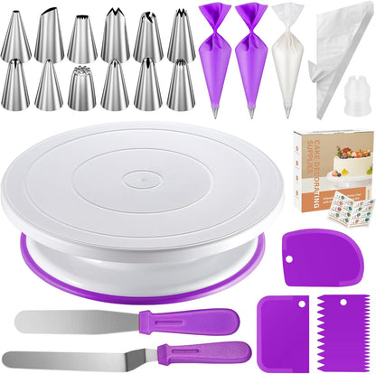 Kootek 71PCs Cake Decorating Kit, Baking Supplies Tools - Includes Cake Stand Turntable, 12 Icing Piping Tips Set, 2 Frosting Spatulas, 3 Scrapers, 50+2 Piping Bags, Coupler, Video Tutorial, Booklet
