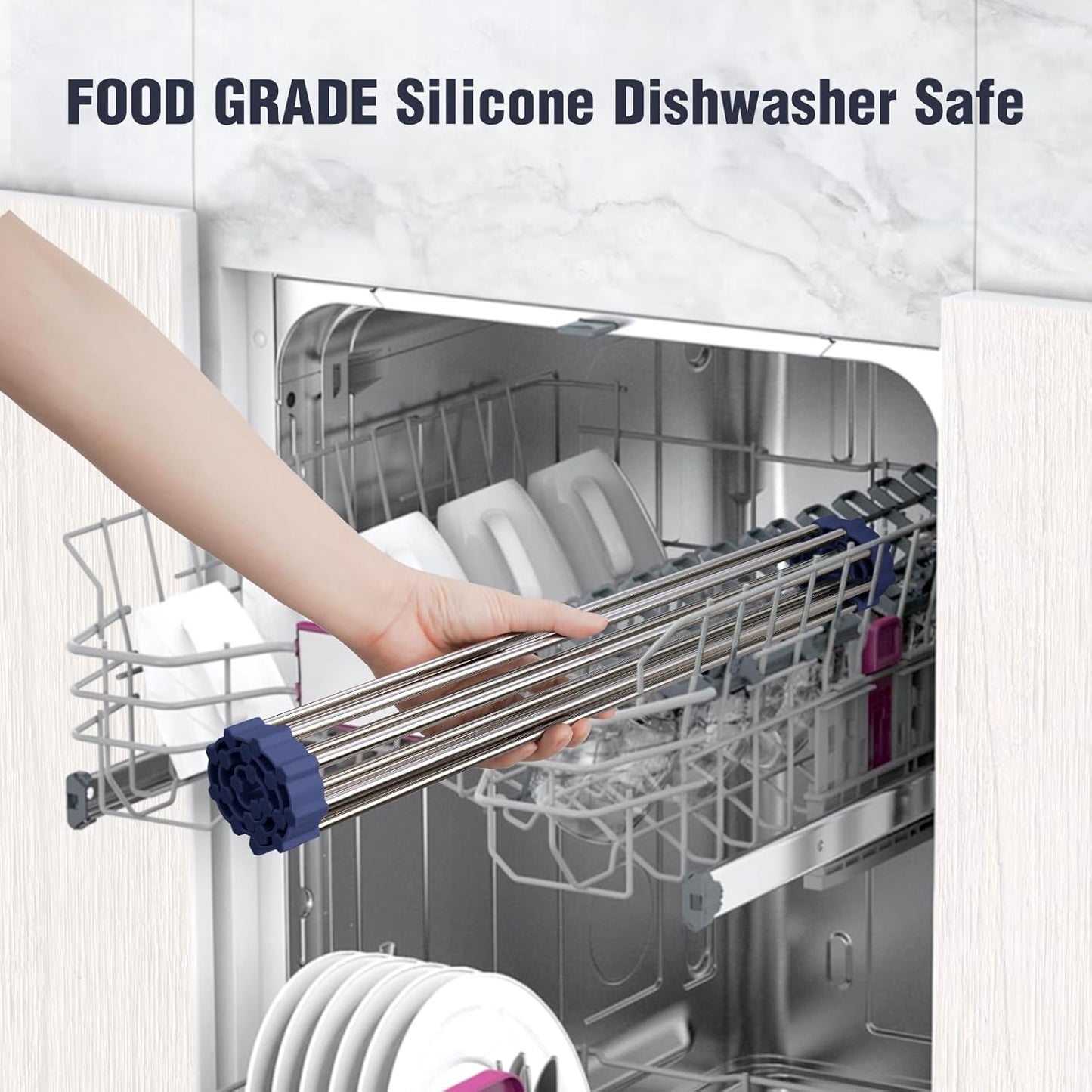 Tomorotec 17.7" x 15.5" Roll Up Dish Drying Rack Over Sink Drying Rack Sink Cover Kitchen Sink Accessories Gadget Multipurpose Organizer Foldable Stainless Steel Drainer