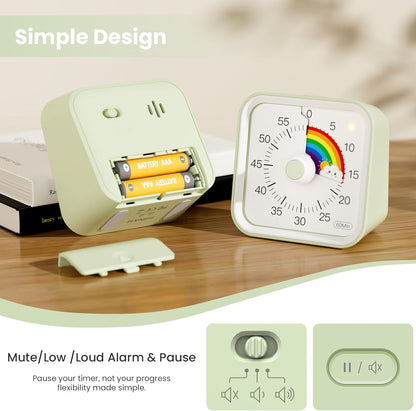 Visual Timer for Kids with Pause Function, 60 Minute Countdown Timer for Kids Desk Study, Teaching, Kitchen Cooking, Office Meetings, Time Management for ADHD (White)