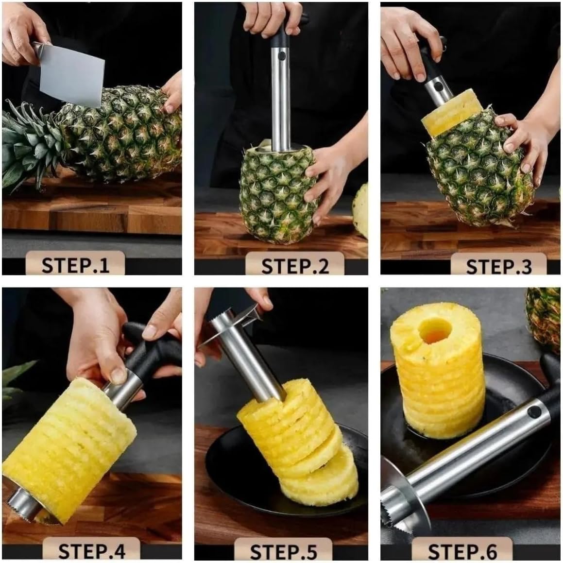 Pineapple Corer and Slicer Tool, Premium Pineapple Cutter and Corer, Stainless Steel Pineapple Peeler- [Reinforced sharp blades -Upgraded material-Easy to Use/Clean]- Easy Core remover Kitchen Tool