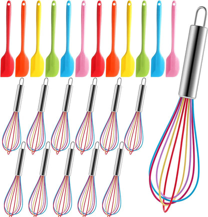 Baderke 48 Pcs Small Silicone Spatula and Whisks Set Bulk for Cooking Mini Whisk Spatula Non Stick Flexible Kitchen Mixing BakingTool Cookware for Cooking Party Favor Gift Supplies (8 Inch)