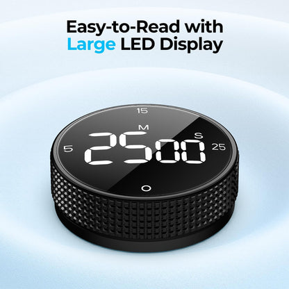 Digital Magnetic Kitchen Timer for Cooking, Large LED Visual Countdown Timer, Rotating Dial Pomodoro Focus Timer, Adjustable Volume, 5/15/25 Min Presets for Kids, Teachers, Seniors