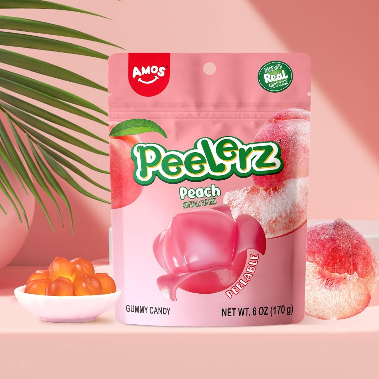 AMOS Peelerz Peelable Gummy Candy Variety Pack, Mango White Peach Banana Green Apple Passion Fruit Lychee, Soft Chewy Fruit Snack, Pack of 6