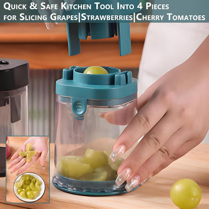 New Grape Cutter for Toddlers, Cutter Quarter Slicer Tool Into 4 Pieces for Slicing Grapes, Strawberries, Cherry, Tomatoes (Blue)