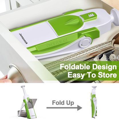 Safe Mandoline Slicer for Kitchen, Adjustable Thickness 0.1-8 mm, 5 in 1 Multi Vegetable Chopper, Potato Slicer, Food Chopper French Fry Cutte, Paring Knife/Cleaning Brush, Mandolin (BlackKnight)