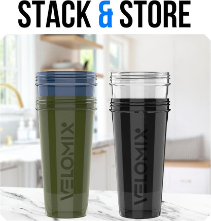VELOMIX -4 PACK- 28 oz Protein Shaker Bottle for Protein Mixes - 4x Wire Whisk | Leak Proof Shaker Cups for Protein Shakes | Protein Shaker Bottle Pack | Protein Shake Cup (Burgundy Pack)