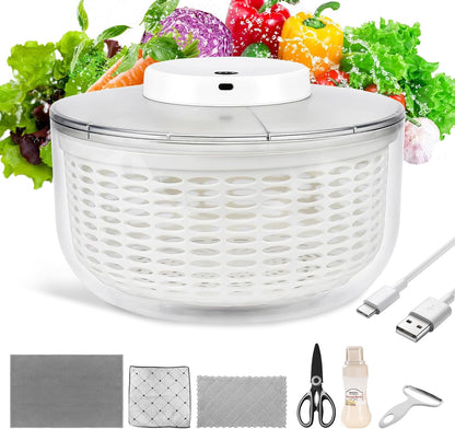 Electric Salad Spinner, 4L Lettuce Spinner Large Capacity USB Chargeble Fruit Vegetable Washer Dryer for Home Kitchen (Gray)