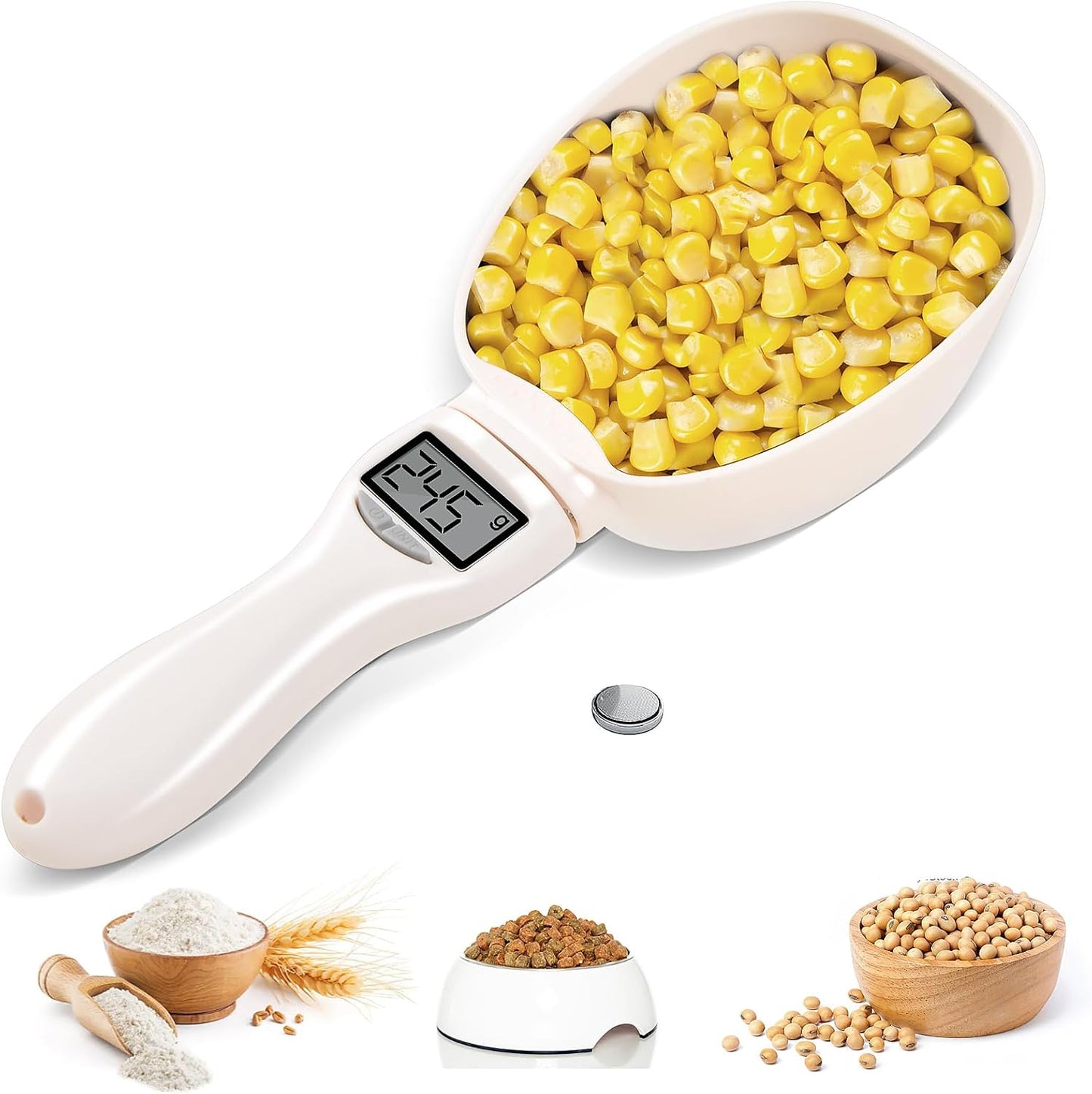 Digital Measuring Spoon, Weighing Food Measuring Scoop Scale, LCD Electronic Food Scale for Kitchen Gadget, Baking Cooking Coffee, Pet Dog Cat Food, High Precision Grams Measuring Cup, Mom Dad Gifts