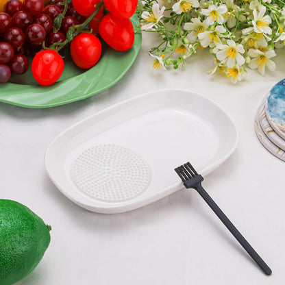 LELE LIFE Ceramic Grater Plate for Garlic and Ginger, Porcelain Garlic Grater Plate Bowl Dish for Grating, Grinding and Dipping (Oval)