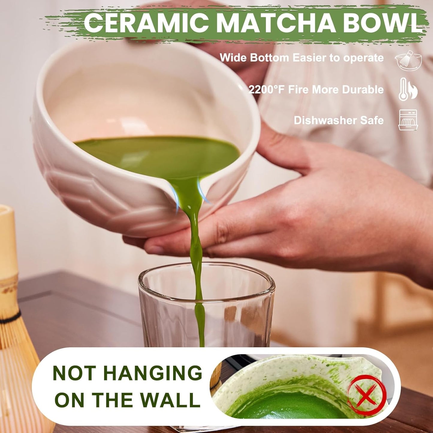Matcha Whisk Set, Sakura Blue Ceramic Matcha Set Includes Matcha Bowl, Matcha Whisk (Chasen) and Holder, Sifter, Bamboo Scoop & Spoon - 6 Pcs Matcha Kit for Matcha Lovers