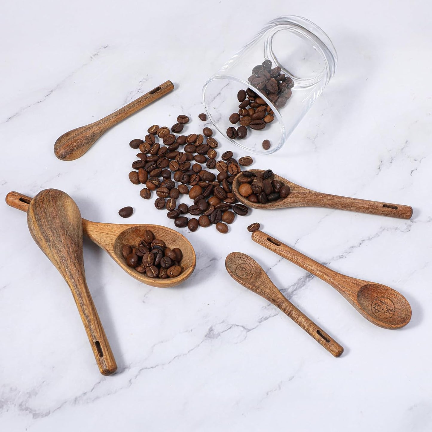 4Pcs Measuring Spoons and Scoops Set, Retro Measuring Scoops Includes 1/4 tsp, 1/2 tsp, 1 tsp & 1 tbsp, Wooden Measuring Spoons for Dry Ingredients Coffee Powder