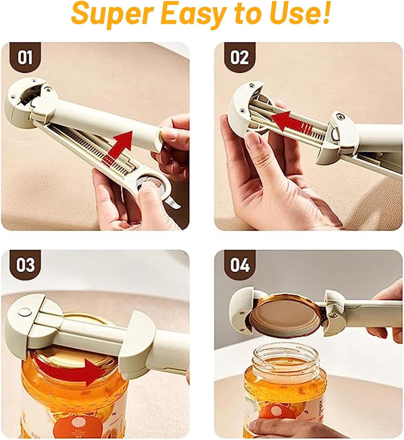 3 in 1 Jar Opener Bottle Opener Beer Soda Can Opener Manual, Adjustable Cap Screwer Jar Openers for Weak Hands Gifts for Seniors or Arthritis, Bottle Opener Magnet for Kitchen Storage (Beige)