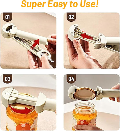 3 in 1 Jar Opener Bottle Opener Beer Soda Can Opener Manual, Adjustable Cap Screwer Jar Openers for Weak Hands Gifts for Seniors or Arthritis, Bottle Opener Magnet for Kitchen Storage (Beige)