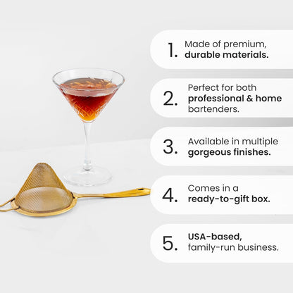 A Bar Above Stainless Steel Fine Mesh Cocktail Strainer, 304 Conical Sieve with Ergonomic Handle, Rustproof Bartender Tool for Double-Straining Tea, Coffee, Kombucha, and Culinary Prep