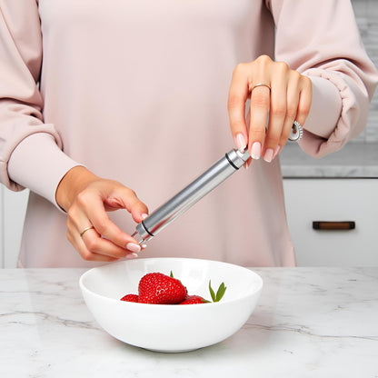 2Pcs Silver Stainless Steel Strawberry Huller Multi-Function Stainless Corer and Pitter Remover for Strawberry, Vegetable and Fruit Corer Practical Kitchen Tool, Tomato Stem Corers Tool Tomato