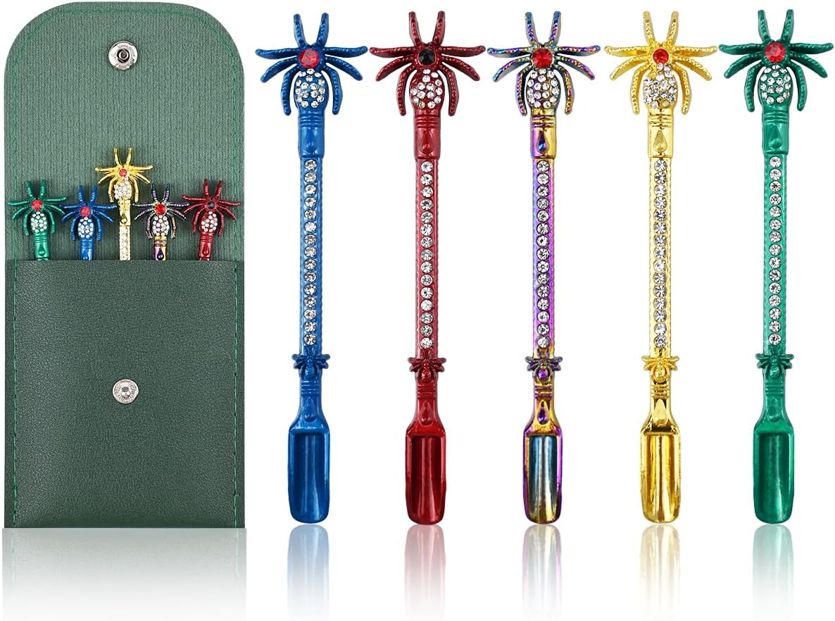 5PCS Mini Spoons with Storage Pouch, Metal Small Spoon for Medicine Spices, MultiColor Tiny Spoons for Kitchen Pendant Charms Necklace Keychains, Multi Functional Little Measuring Spoon (Mini Spoons)