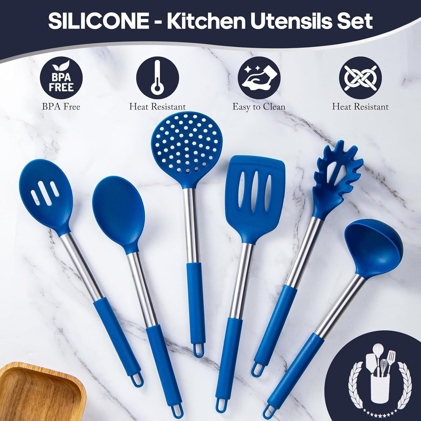 Silicone Kitchen Utensils Set 34 Pieces 450 °F Heat Resistant - Grey Cooking Utensils-Set for Nonstick Cookware - Silicone Spatulas Set, Stainless Steel Handle & Other Kitchen accessories