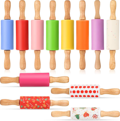 Mini Silicone Rolling Pin for Kids, Non-stick Surface Wood Handle, 9 Inch 1 Pack Blue