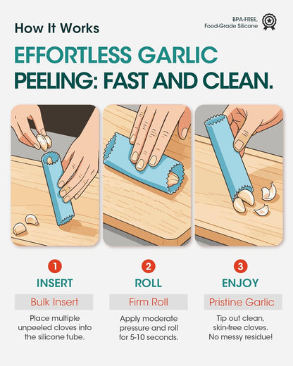 Easy Roller Garlic Peeler - Odor-Free Silicone Kitchen Tool for Quickly Removing Skin, 3-Pack Essential Gadget for Fresh Cloves