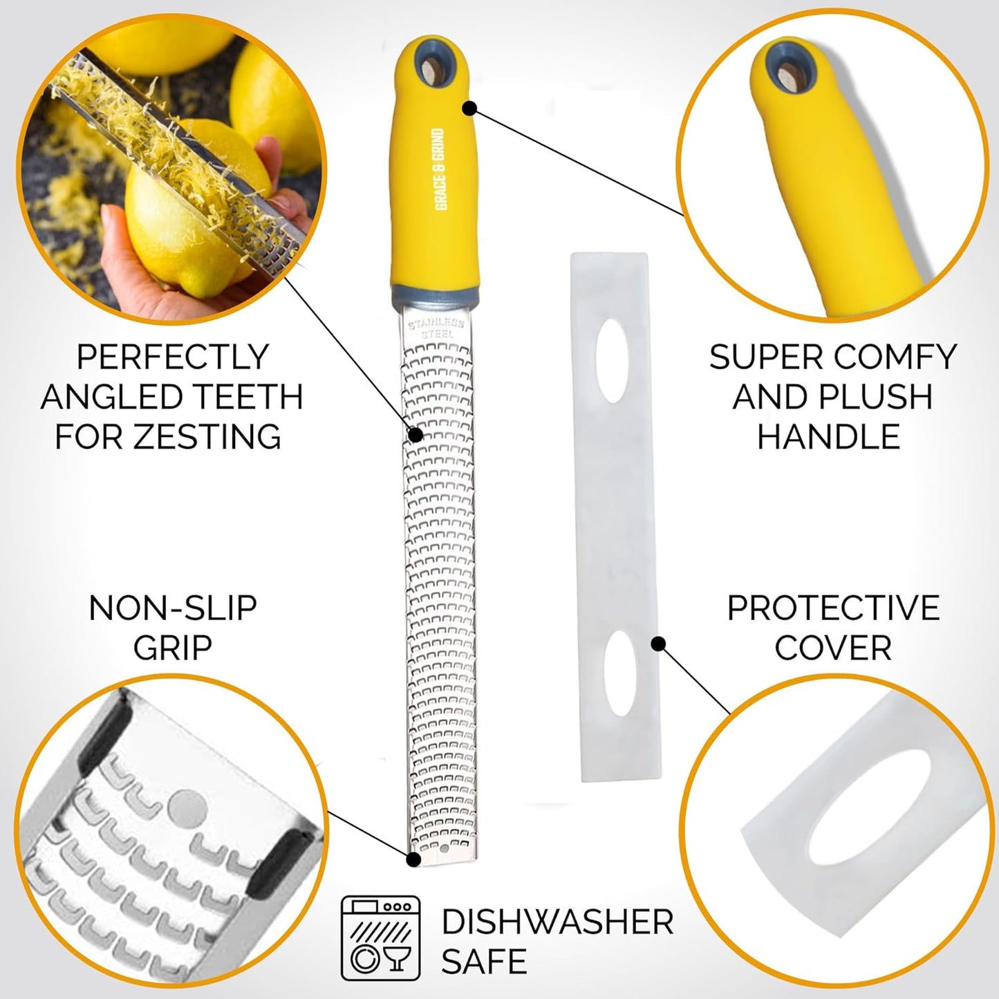 DESIGNED BY CHEFS ~ Premium Lemon Zester Grater With Perfectly Angled Teeth ~ Ideal for Citrus, Parmesan Cheese, Garlic, Vegetables and Fruits