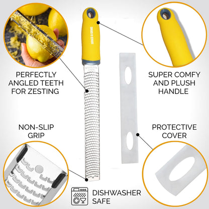 DESIGNED BY CHEFS ~ Premium Lemon Zester Grater With Perfectly Angled Teeth ~ Ideal for Citrus, Parmesan Cheese, Garlic, Vegetables and Fruits