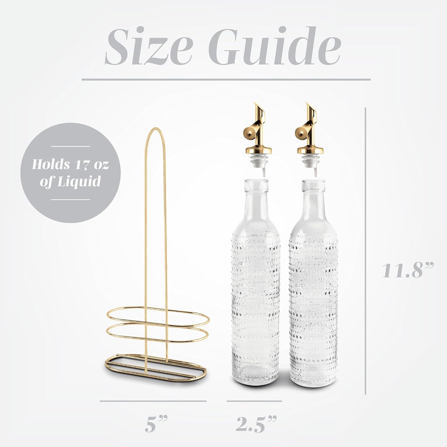 COOK WITH COLOR Glass Olive Oil Bottle Dispenser - 2 Pack- 17oz Oil and Vinegar Cruet - Olive Oil Carafe Decanter for Kitchen, Elegant Waves, Clear