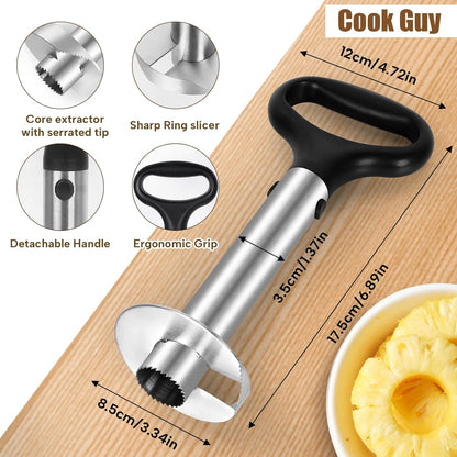 Cook Guy Pineapple Corer and Slicer Set - Includes Reinforced Stainless Steel Pineapple Cutter, Plastic Pineapple Divider - Easy Core Removal and Cutting Tool