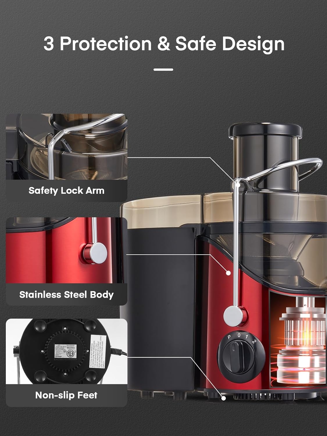 Juicer Machines, Juilist 3" Wide Mouth Juicer Extractor Max Power 800W, for Vegetable and Fruit with 3-Speed Setting, 400W Motor, Easy to Clean