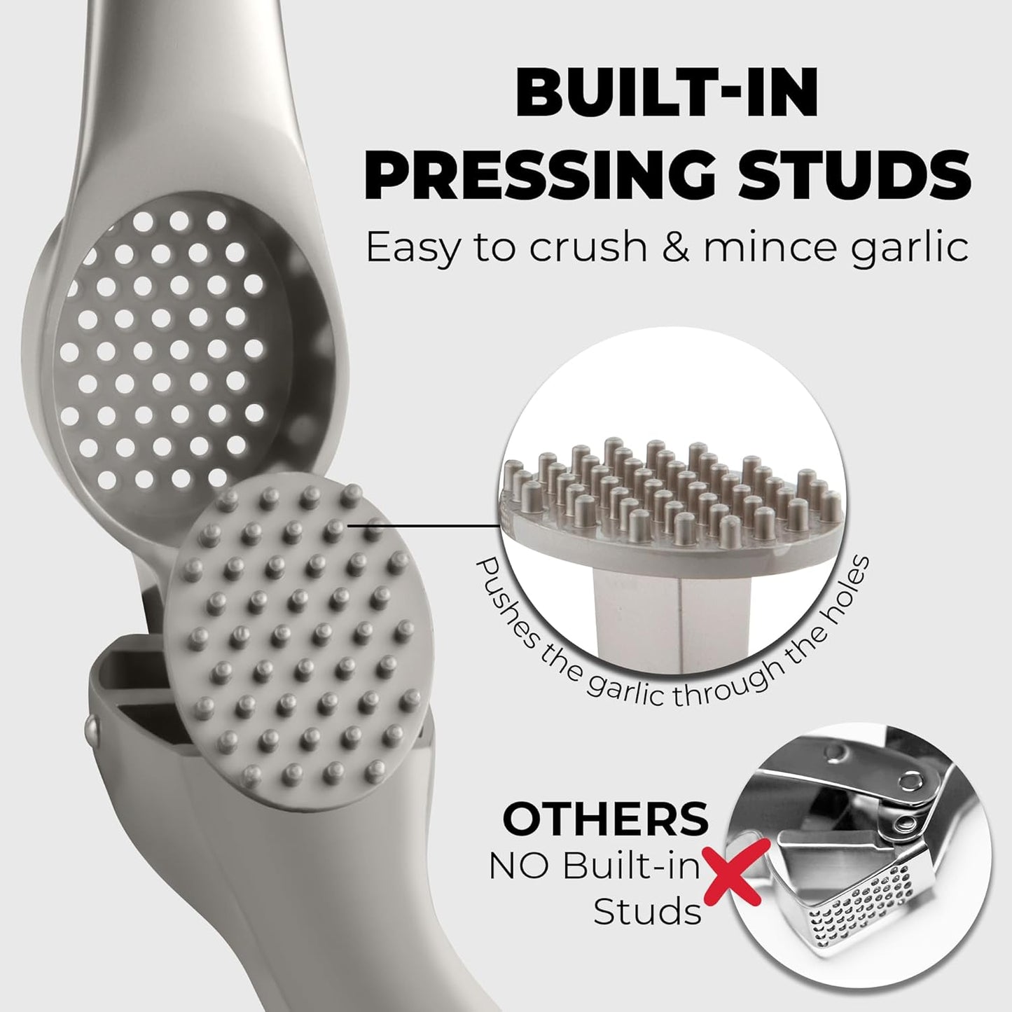Zulay Kitchen Premium Garlic Press Set - Rust Proof Professional Garlic Mincer Tool - Easy-Squeeze, Easy-Clean with Soft, Ergonomic Handle - Silicone Garlic Peeler & Brush (Silver)