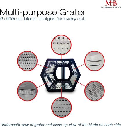 Box Graters for Kitchen, 6 Sided, Multi-purpose Cheese and Veggie Cutter, Stainless Steel With Cooking Secrets Ebook