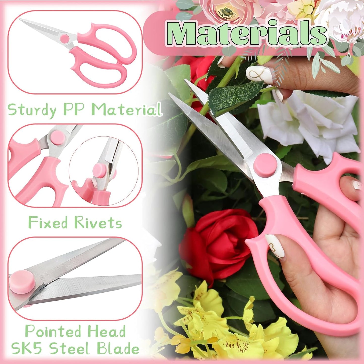 3 Pcs Garden Scissors Floral Shears,Professional Floral Scissors with Comfortable Grip Handle,Premium Garden Pruning Shears for Plants Trimming and Fruit Picking Trimming,Pink