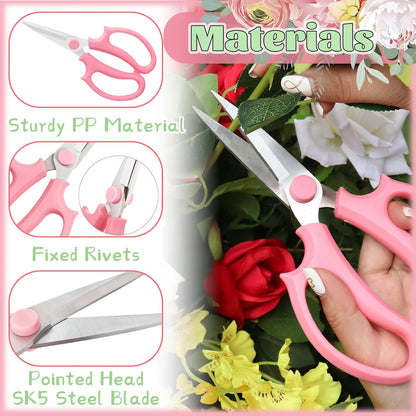 3 Pcs Garden Scissors Floral Shears,Professional Floral Scissors with Comfortable Grip Handle,Premium Garden Pruning Shears for Plants Trimming and Fruit Picking Trimming,Pink