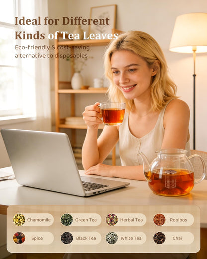 House Again Tea Infusers, Extra Fine Mesh Tea Strainers for Loose Tea, Updated Slim Threaded Lid & 304 Stainless Steel, Loose Leaf Tea Steeper for Brew Tea Spices & Seasonings
