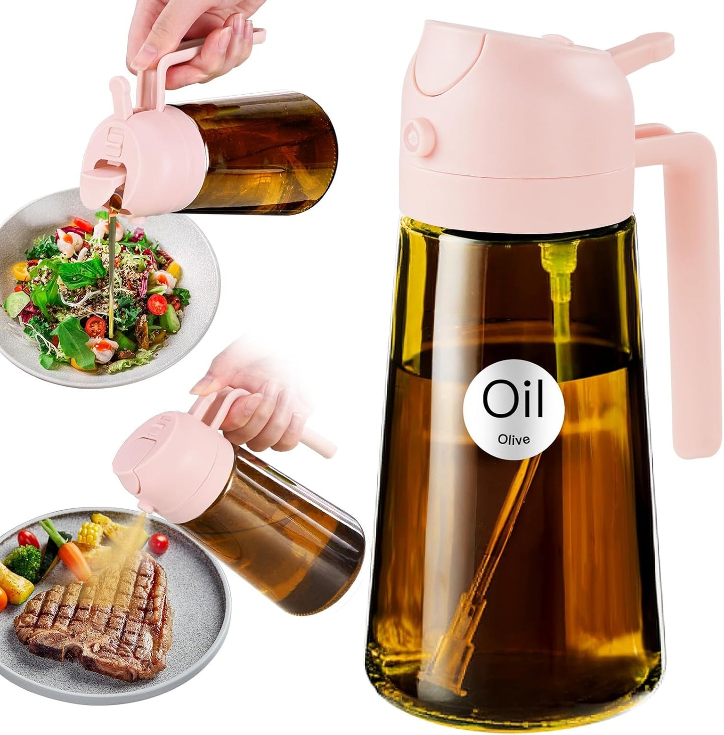 YARRAMATE 2Pcs 16oz/470ml Dark Brown Oil Sprayer for Cooking with Stickers, Food-grade Premium 2 in 1 Olive Oil Dispenser Bottle for Kitchen Gadgets, Air Fryer, Salad, Frying, BBQ (Black&OliveGreen)