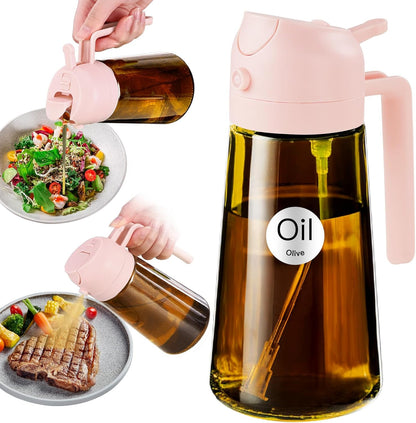 YARRAMATE 2Pcs 16oz/470ml Dark Brown Oil Sprayer for Cooking with Stickers, Food-grade Premium 2 in 1 Olive Oil Dispenser Bottle for Kitchen Gadgets, Air Fryer, Salad, Frying, BBQ (Black&OliveGreen)