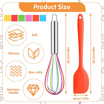 24-Piece Silicone Spatula and Whisks Set: 12 Spatulas (6 Colors) & 12 Colorful 8-Inch Whisks for Baking, Mixing, Cooking - Flexible, Non-Stick, Dishwasher Safe Kitchen Tools