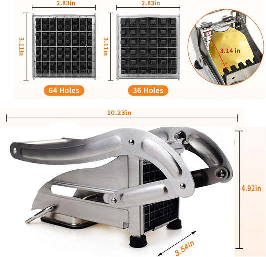 Stainless Steel French Fry Cutter, 2 Blade Sizes No-Slip Suction Base with 1 Peeler, Perfect for Potatoes, French Fries, Cucumber,Vegetables Carrot (silvery)