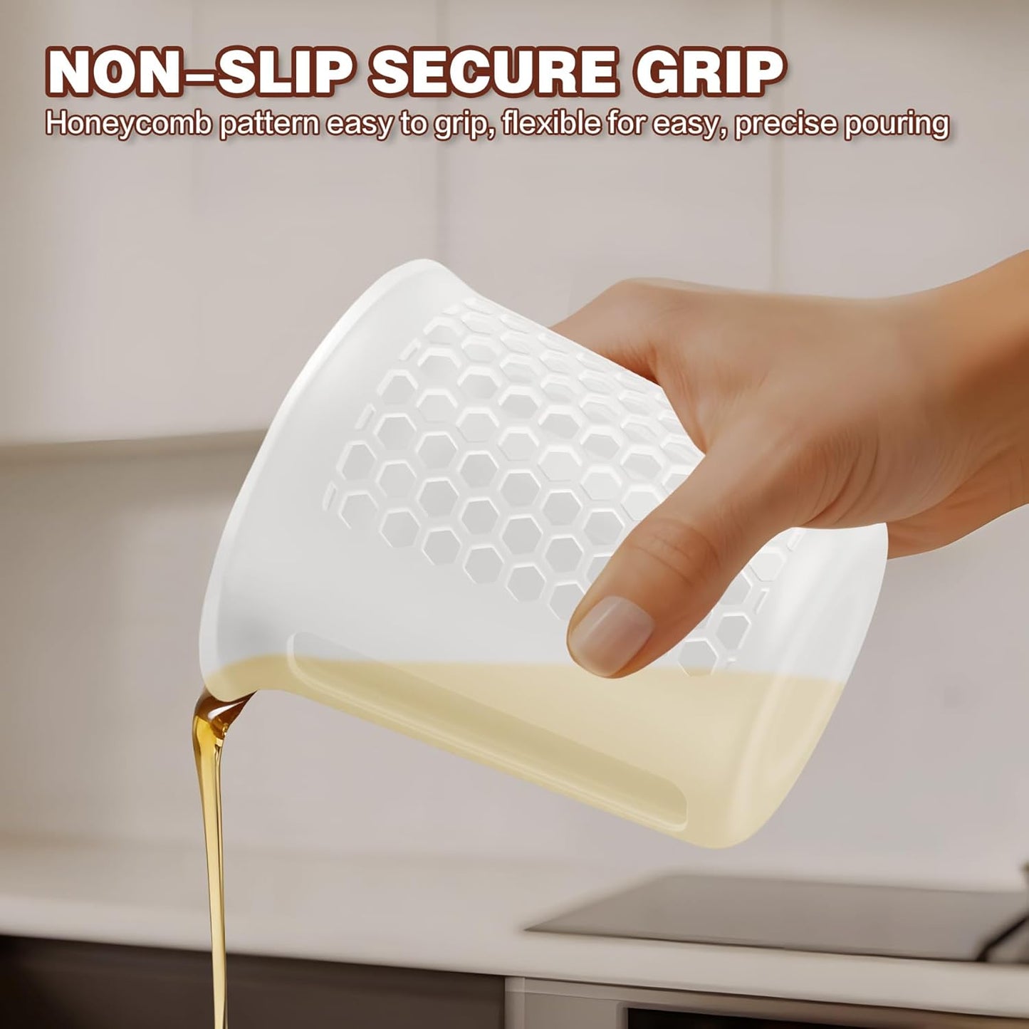 Silicone Measuring Cups Set 125ml + 250ml + 500ml for Cooking Reusable Baking Supplies Silicone Flexible Melting Measure Cup for Butter, Chocolate
