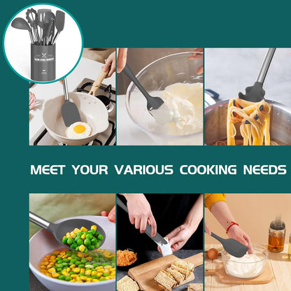 Silicone Cooking Utensil Set, Umite Chef 15pcs Silicone Cooking Kitchen Utensils Set, Non-stick - Best Kitchen Cookware with Stainless Steel Handle - Black Kitchen Utensils