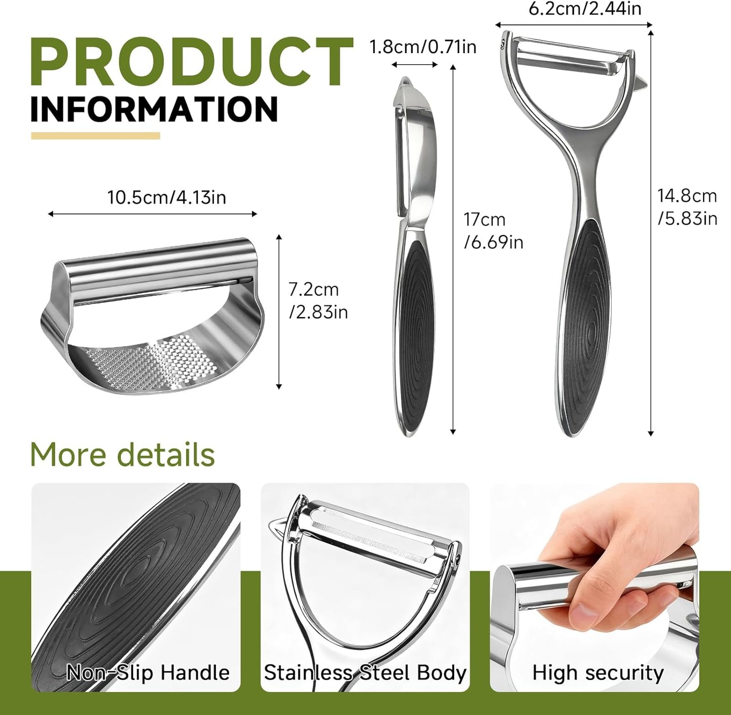 Built-in Bottle Opener Garlic Press Rocker Set Stainless Steel And All-in-One Kitchen Vegetable Peeler, Premium peelers For Kitchen - Ideal For Potato, Apple, Carrot, Fruit And More