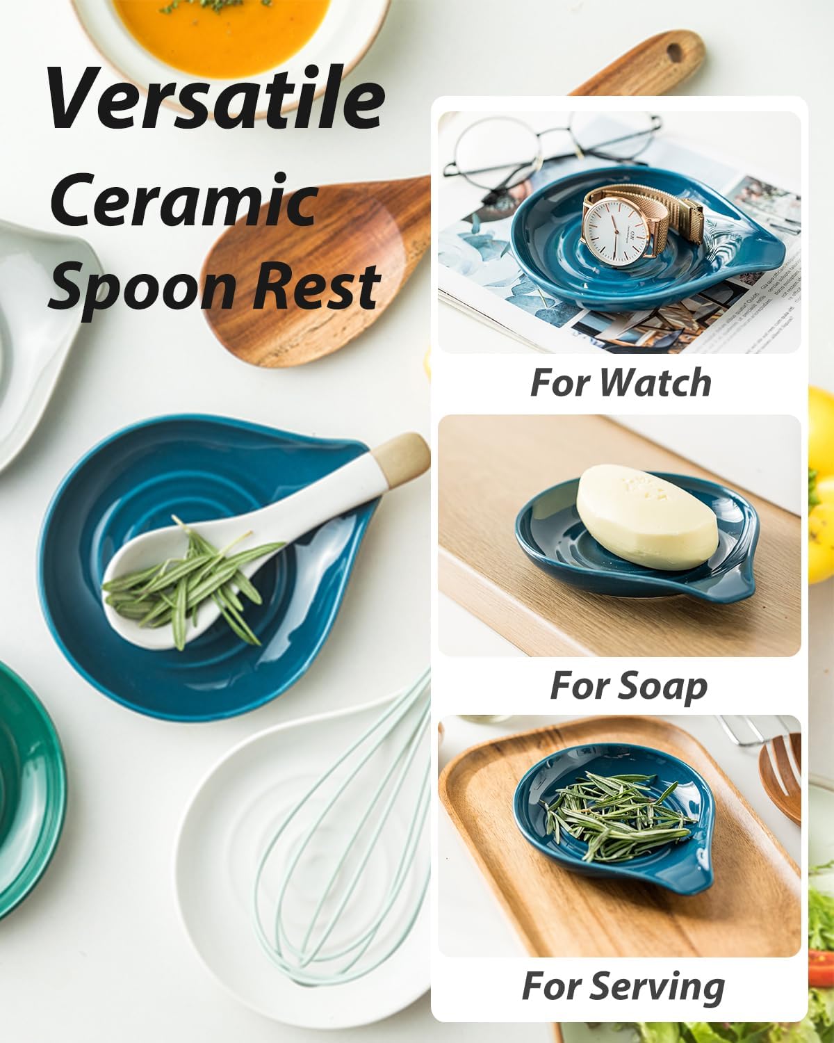 LAUCHUH Spoon Rest, Large Ceramic Spoon Holder for Kitchen Counter Spatula Rest Heat-Resistant Spoon Rest for Stove Top Cooking Utensil Holder, Farmhouse Kitchen Décor for Father's Day, Cream, 5 Inch