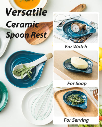 LAUCHUH Spoon Rest, Large Ceramic Spoon Holder for Kitchen Counter Spatula Rest Heat-Resistant Spoon Rest for Stove Top Cooking Utensil Holder, Farmhouse Kitchen Décor for Father's Day, Cream, 5 Inch