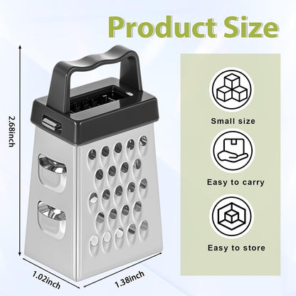 COMNICO Mini Cheese Grater, 3Pcs Stainless Steel Box Grater with Handle Professional Cheese Slicer Graters for Kitchen Slicer Cheese Ginger Vegetable (Blue/green/pink)