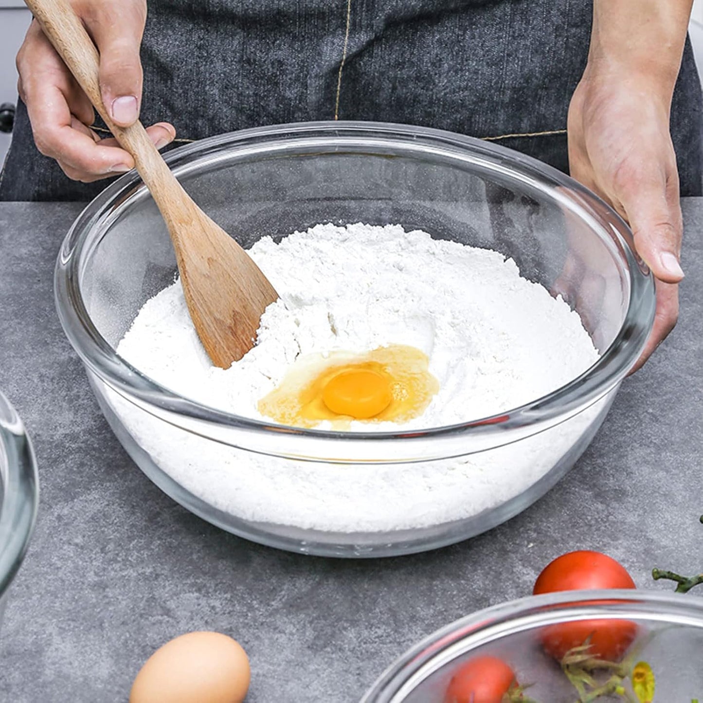 Glass Mixing Bowl Set with Airtight Lids for Kitchen Baking Prepping, Serving, Cooking 0.6QT, 1.1QT, 2.2QT, 4QT Salad Bowl Set with Lids, Dishwasher and Microwavable Safe
