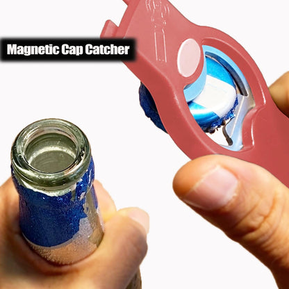 3-in-1 Magnetic Bottle and Can Opener for Refrigerator, Stainless Steel Manual Can Punch Opener for Liquid with Cap Catcher, Stick to Fridge for Easy Storage, Can Tapper Church Key with Magnet (Black)